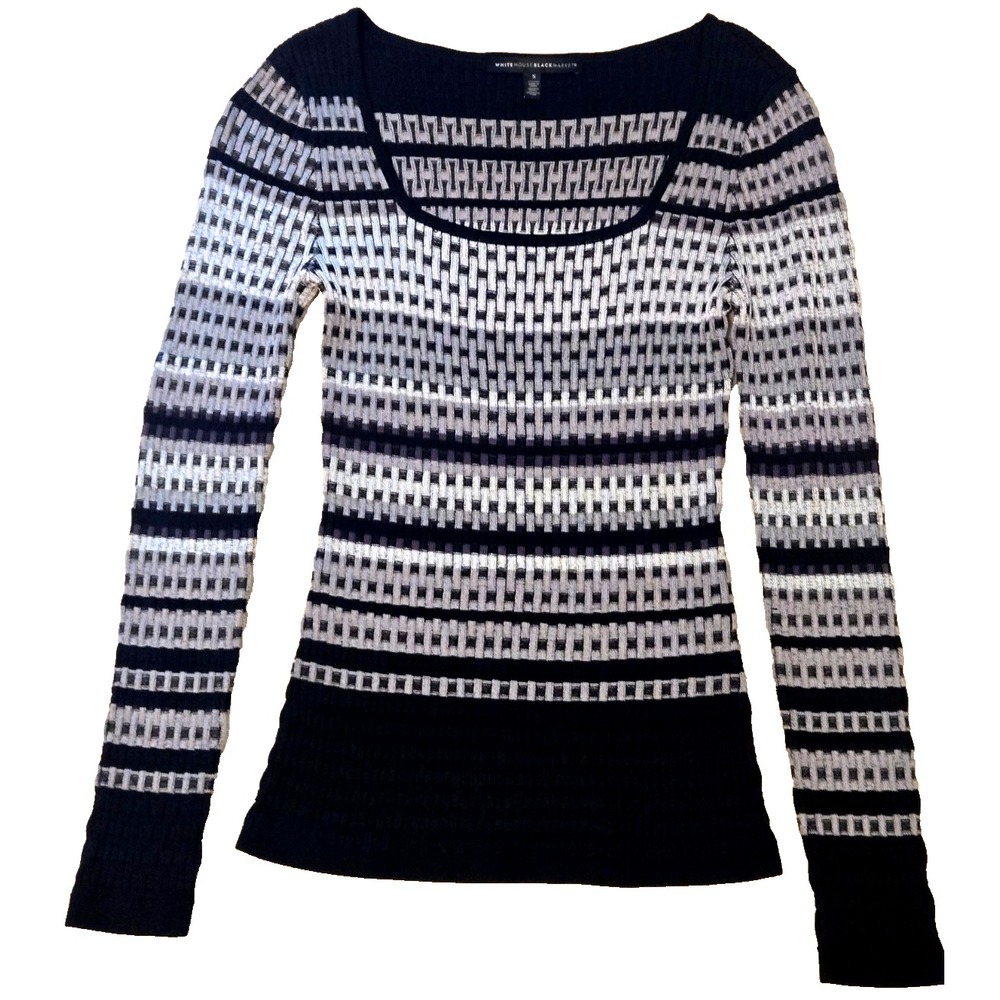 WHBM Scoop NeckLong Sleeve Sweater Women's Size Small Black/Gray/White